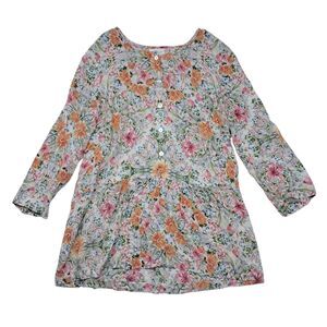 J. Jill Top Women's Small White Floral Peplum Mother Of Pearl Buttons‎ Rayon